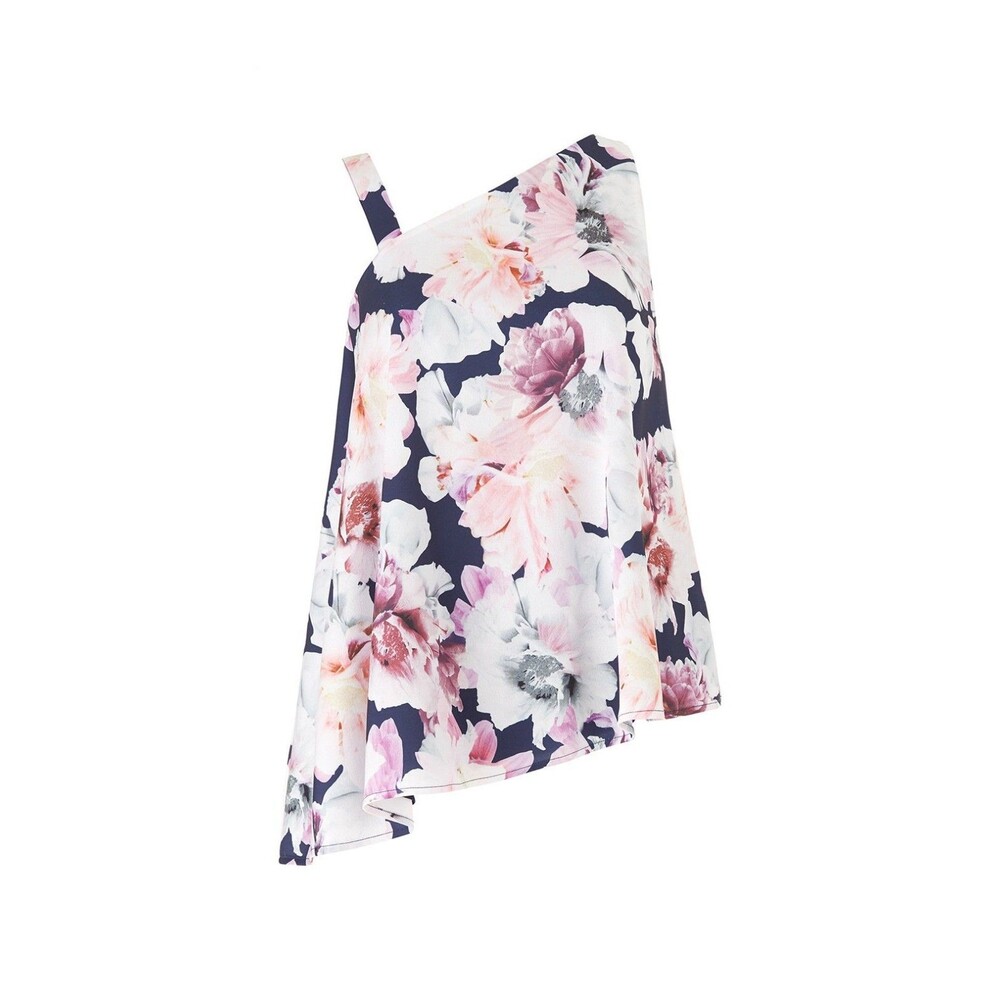 Cynthia Rowley RTR Floral Assymetrical Blouse Top Sz 8 Sleeveless Lined Flowy
